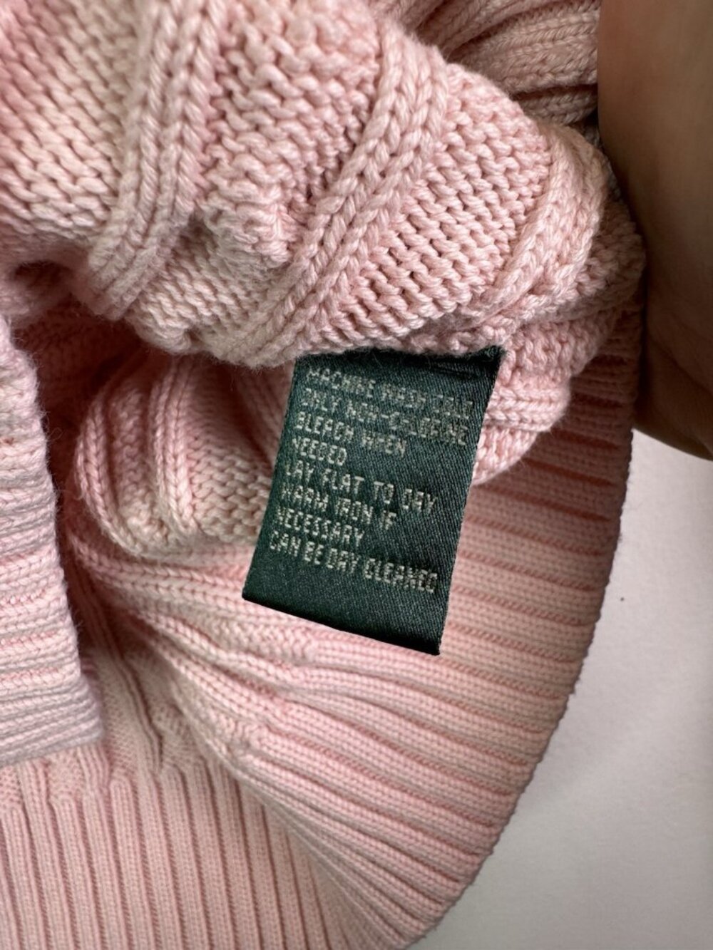 VTG Ralph Lauren Womens Cotton Cable Knit Crew Neck Sweater RLL Logo Pink L - Picture 12 of 14